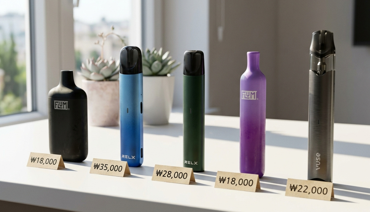 top vape brands ranked South Korea 2026: Geek Bar, Flum, Juul2, VGOD, Blvk, Relx, Vuse, and Alto lineup